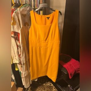 Ann Taylor size 14 rounded square neck bright yellow office pencil dress